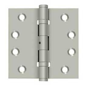 Deltana [DSB4NB15] Solid Brass Door Butt Hinge - Ball Bearing - Non-Removable Pin - Button Tip - Square Corner - Brushed Nickel Finish - Pair - 4" H x 4" W