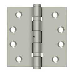Deltana [DSB4NB15] Solid Brass Door Butt Hinge - Ball Bearing - Non-Removable Pin - Button Tip - Square Corner - Brushed Nickel Finish - Pair - 4&quot; H x 4&quot; W