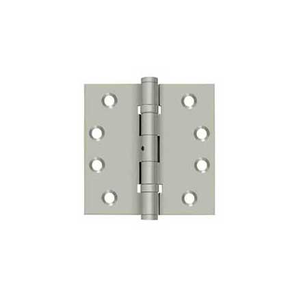 Deltana [DSB4NB15] Solid Brass Door Butt Hinge - Ball Bearing - Non-Removable Pin - Button Tip - Square Corner - Brushed Nickel Finish - Pair - 4" H x 4" W