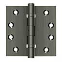 Deltana [DSB4NB15A] Solid Brass Door Butt Hinge - Ball Bearing - Non-Removable Pin - Button Tip - Square Corner - Antique Nickel Finish - Pair - 4&quot; H x 4&quot; W