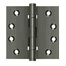 Deltana [DSB4NB15A] Solid Brass Door Butt Hinge - Ball Bearing - Non-Removable Pin - Button Tip - Square Corner - Antique Nickel Finish - Pair - 4&quot; H x 4&quot; W