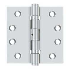 Deltana [DSB4NB26] Solid Brass Door Butt Hinge - Ball Bearing - Non-Removable Pin - Button Tip - Square Corner - Polished Chrome Finish - Pair - 4&quot; H x 4&quot; W