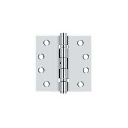 Deltana [DSB4NB26] Solid Brass Door Butt Hinge - Ball Bearing - Non-Removable Pin - Button Tip - Square Corner - Polished Chrome Finish - Pair - 4&quot; H x 4&quot; W