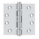 Deltana [DSB4NB26] Solid Brass Door Butt Hinge - Ball Bearing - Non-Removable Pin - Button Tip - Square Corner - Polished Chrome Finish - Pair - 4" H x 4" W
