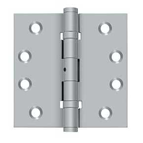 Deltana [DSB4NB26D] Solid Brass Door Butt Hinge - Ball Bearing - Non-Removable Pin - Button Tip - Square Corner - Brushed Chrome Finish - Pair - 4" H x 4" W