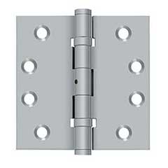 Deltana [DSB4NB26D] Solid Brass Door Butt Hinge - Ball Bearing - Non-Removable Pin - Button Tip - Square Corner - Brushed Chrome Finish - Pair - 4&quot; H x 4&quot; W