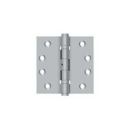 Deltana [DSB4NB26D] Solid Brass Door Butt Hinge - Ball Bearing - Non-Removable Pin - Button Tip - Square Corner - Brushed Chrome Finish - Pair - 4" H x 4" W