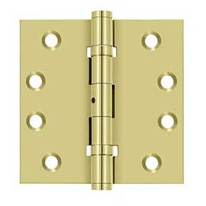 Deltana [DSB4NB3] Solid Brass Door Butt Hinge - Ball Bearing - Non-Removable Pin - Button Tip - Square Corner - Polished Brass Finish - Pair - 4" H x 4" W