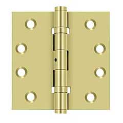 Deltana [DSB4NB3] Solid Brass Door Butt Hinge - Ball Bearing - Non-Removable Pin - Button Tip - Square Corner - Polished Brass Finish - Pair - 4&quot; H x 4&quot; W
