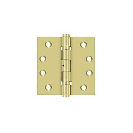 Deltana [DSB4NB3] Solid Brass Door Butt Hinge - Ball Bearing - Non-Removable Pin - Button Tip - Square Corner - Polished Brass Finish - Pair - 4&quot; H x 4&quot; W