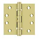 Deltana [DSB4NB3] Solid Brass Door Butt Hinge - Ball Bearing - Non-Removable Pin - Button Tip - Square Corner - Polished Brass Finish - Pair - 4&quot; H x 4&quot; W