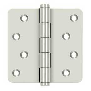 Deltana [DSB4R414-RZ] Solid Brass Door Butt Hinge - Button Tip - 1/4" Radius Corner - Zig-Zag - Residential - Polished Nickel Finish - Pair - 4" H x 4" W