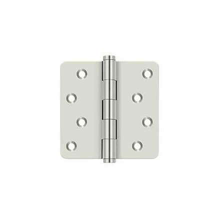 Deltana [DSB4R414-RZ] Solid Brass Door Butt Hinge - Button Tip - 1/4" Radius Corner - Zig-Zag - Residential - Polished Nickel Finish - Pair - 4" H x 4" W