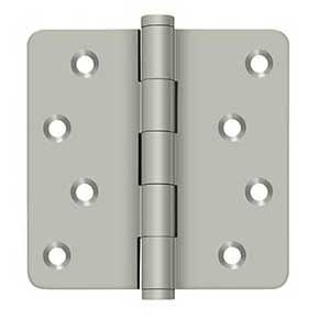 Deltana [DSB4R415-RZ] Solid Brass Door Butt Hinge - Button Tip - 1/4" Radius Corner - Zig-Zag - Residential - Brushed Nickel Finish - Pair - 4" H x 4" W
