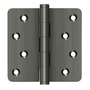 Deltana [DSB4R415A-RZ] Solid Brass Door Butt Hinge - Button Tip - 1/4" Radius Corner - Zig-Zag - Residential - Antique Nickel Finish - Pair - 4" H x 4" W