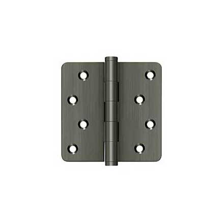 Deltana [DSB4R415A-RZ] Solid Brass Door Butt Hinge - Button Tip - 1/4&quot; Radius Corner - Zig-Zag - Residential - Antique Nickel Finish - Pair - 4&quot; H x 4&quot; W