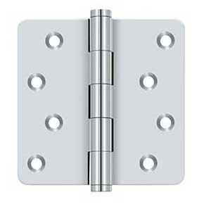 Deltana [DSB4R426-RZ] Solid Brass Door Butt Hinge - Button Tip - 1/4" Radius Corner - Zig-Zag - Residential - Polished Chrome Finish - Pair - 4" H x 4" W