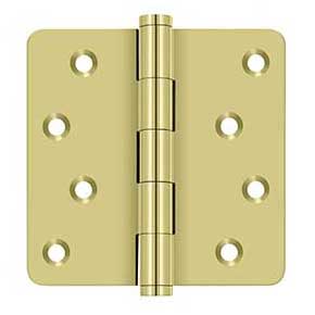 Deltana [DSB4R43-RZ] Solid Brass Door Butt Hinge - Button Tip - 1/4" Radius Corner - Zig-Zag - Residential - Polished Brass Finish - Pair - 4" H x 4" W