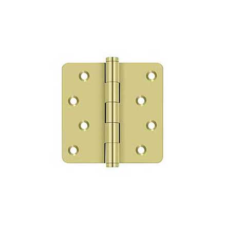 Deltana [DSB4R43-RZ] Solid Brass Door Butt Hinge - Button Tip - 1/4&quot; Radius Corner - Zig-Zag - Residential - Polished Brass Finish - Pair - 4&quot; H x 4&quot; W