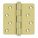 Deltana [DSB4R43-RZ] Solid Brass Door Butt Hinge - Button Tip - 1/4" Radius Corner - Zig-Zag - Residential - Polished Brass Finish - Pair - 4" H x 4" W