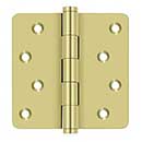 Deltana [DSB4R43-RZ] Solid Brass Door Butt Hinge - Button Tip - 1/4" Radius Corner - Zig-Zag - Residential - Polished Brass Finish - Pair - 4" H x 4" W