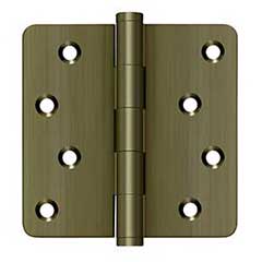 Deltana [DSB4R45-RZ] Solid Brass Door Butt Hinge - Button Tip - 1/4&quot; Radius Corner - Zig-Zag - Residential - Antique Brass Finish - Pair - 4&quot; H x 4&quot; W