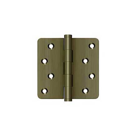 Deltana [DSB4R45-RZ] Solid Brass Door Butt Hinge - Button Tip - 1/4&quot; Radius Corner - Zig-Zag - Residential - Antique Brass Finish - Pair - 4&quot; H x 4&quot; W