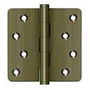 Deltana [DSB4R45-RZ] Solid Brass Door Butt Hinge - Button Tip - 1/4" Radius Corner - Zig-Zag - Residential - Antique Brass Finish - Pair - 4" H x 4" W
