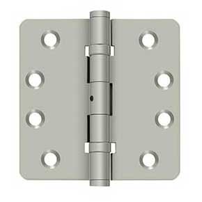 Deltana [DSB4R4NB15] Solid Brass Door Butt Hinge - Ball Bearing - Non-Removable Pin - Button Tip - 1/4" Radius Corner - Brushed Nickel Finish - Pair - 4" H x 4" W