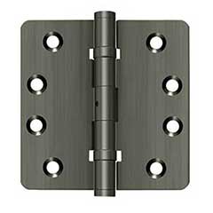 Deltana [DSB4R4NB15A] Solid Brass Door Butt Hinge - Ball Bearing - Non-Removable Pin - Button Tip - 1/4&quot; Radius Corner - Antique Nickel Finish - Pair - 4&quot; H x 4&quot; W