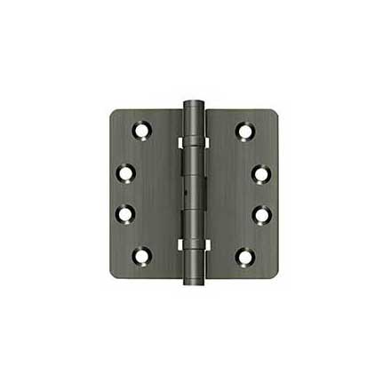 Deltana [DSB4R4NB15A] Solid Brass Door Butt Hinge - Ball Bearing - Non-Removable Pin - Button Tip - 1/4&quot; Radius Corner - Antique Nickel Finish - Pair - 4&quot; H x 4&quot; W