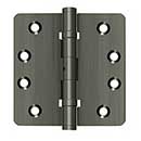 Deltana [DSB4R4NB15A] Solid Brass Door Butt Hinge - Ball Bearing - Non-Removable Pin - Button Tip - 1/4" Radius Corner - Antique Nickel Finish - Pair - 4" H x 4" W