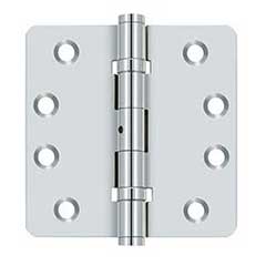 Deltana [DSB4R4NB26] Solid Brass Door Butt Hinge - Ball Bearing - Non-Removable Pin - Button Tip - 1/4&quot; Radius Corner - Polished Chrome Finish - Pair - 4&quot; H x 4&quot; W
