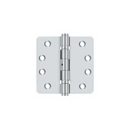 Deltana [DSB4R4NB26] Solid Brass Door Butt Hinge - Ball Bearing - Non-Removable Pin - Button Tip - 1/4&quot; Radius Corner - Polished Chrome Finish - Pair - 4&quot; H x 4&quot; W