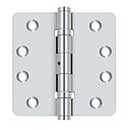 Deltana [DSB4R4NB26] Solid Brass Door Butt Hinge - Ball Bearing - Non-Removable Pin - Button Tip - 1/4" Radius Corner - Polished Chrome Finish - Pair - 4" H x 4" W