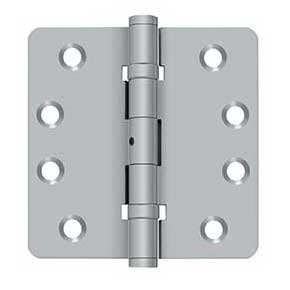 Deltana [DSB4R4NB26D] Solid Brass Door Butt Hinge - Ball Bearing - Non-Removable Pin - Button Tip - 1/4" Radius Corner - Brushed Chrome Finish - Pair - 4" H x 4" W