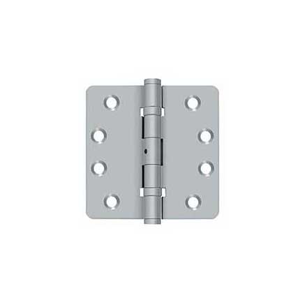 Deltana [DSB4R4NB26D] Solid Brass Door Butt Hinge - Ball Bearing - Non-Removable Pin - Button Tip - 1/4&quot; Radius Corner - Brushed Chrome Finish - Pair - 4&quot; H x 4&quot; W