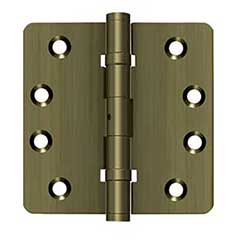 Deltana [DSB4R4NB5] Solid Brass Door Butt Hinge - Ball Bearing - Non-Removable Pin - Button Tip - 1/4&quot; Radius Corner - Antique Brass Finish - Pair - 4&quot; H x 4&quot; W
