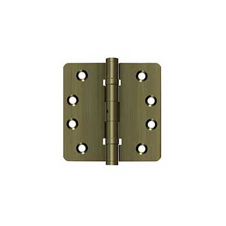 Deltana [DSB4R4NB5] Solid Brass Door Butt Hinge - Ball Bearing - Non-Removable Pin - Button Tip - 1/4&quot; Radius Corner - Antique Brass Finish - Pair - 4&quot; H x 4&quot; W