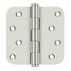 Deltana [DSB4R514-RZ] Solid Brass Door Butt Hinge - Residential - Button Tip - 5/8" Radius Corner - Zig-Zag - Polished Nickel Finish - Pair - 4" H x 4" W