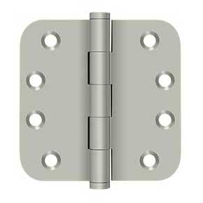 Deltana [DSB4R515-R] Solid Brass Door Butt Hinge - Residential - Button Tip - 5/8" Radius Corner - Brushed Nickel Finish - Pair - 4" H x 4" W
