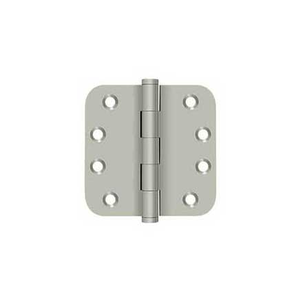 Deltana [DSB4R515-R] Solid Brass Door Butt Hinge - Residential - Button Tip - 5/8" Radius Corner - Brushed Nickel Finish - Pair - 4" H x 4" W