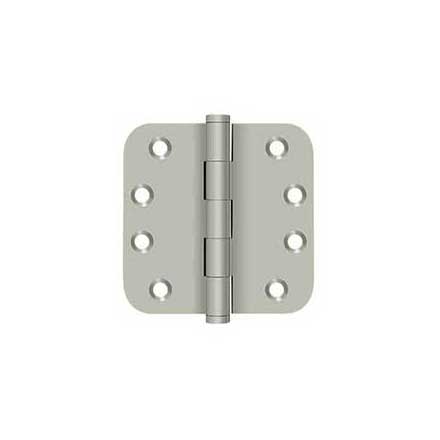 Deltana [DSB4R515] Solid Brass Door Butt Hinge - Button Tip - 5/8&quot; Radius Corner - Brushed Nickel Finish - Pair - 4&quot; H x 4&quot; W