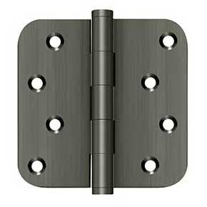 Deltana [DSB4R515A-RZ] Solid Brass Door Butt Hinge - Residential - Button Tip - 5/8" Radius Corner - Zig-Zag - Antique Nickel Finish - Pair - 4" H x 4" W