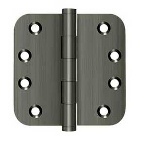 Deltana [DSB4R515A] Solid Brass Door Butt Hinge - Button Tip - 5/8" Radius Corner - Antique Nickel Finish - Pair - 4" H x 4" W