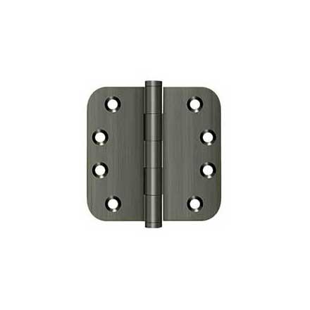 Deltana [DSB4R515A] Solid Brass Door Butt Hinge - Button Tip - 5/8&quot; Radius Corner - Antique Nickel Finish - Pair - 4&quot; H x 4&quot; W