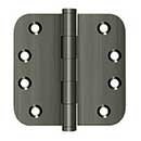 Deltana [DSB4R515A] Solid Brass Door Butt Hinge - Button Tip - 5/8&quot; Radius Corner - Antique Nickel Finish - Pair - 4&quot; H x 4&quot; W