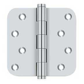 Deltana [DSB4R526-RZ] Solid Brass Door Butt Hinge - Residential - Button Tip - 5/8" Radius Corner - Zig-Zag - Polished Chrome Finish - Pair - 4" H x 4" W