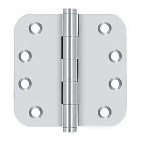 Deltana [DSB4R526] Solid Brass Door Butt Hinge - Button Tip - 5/8" Radius Corner - Polished Chrome Finish - Pair - 4" H x 4" W