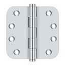 Deltana [DSB4R526] Solid Brass Door Butt Hinge - Button Tip - 5/8" Radius Corner - Polished Chrome Finish - Pair - 4" H x 4" W